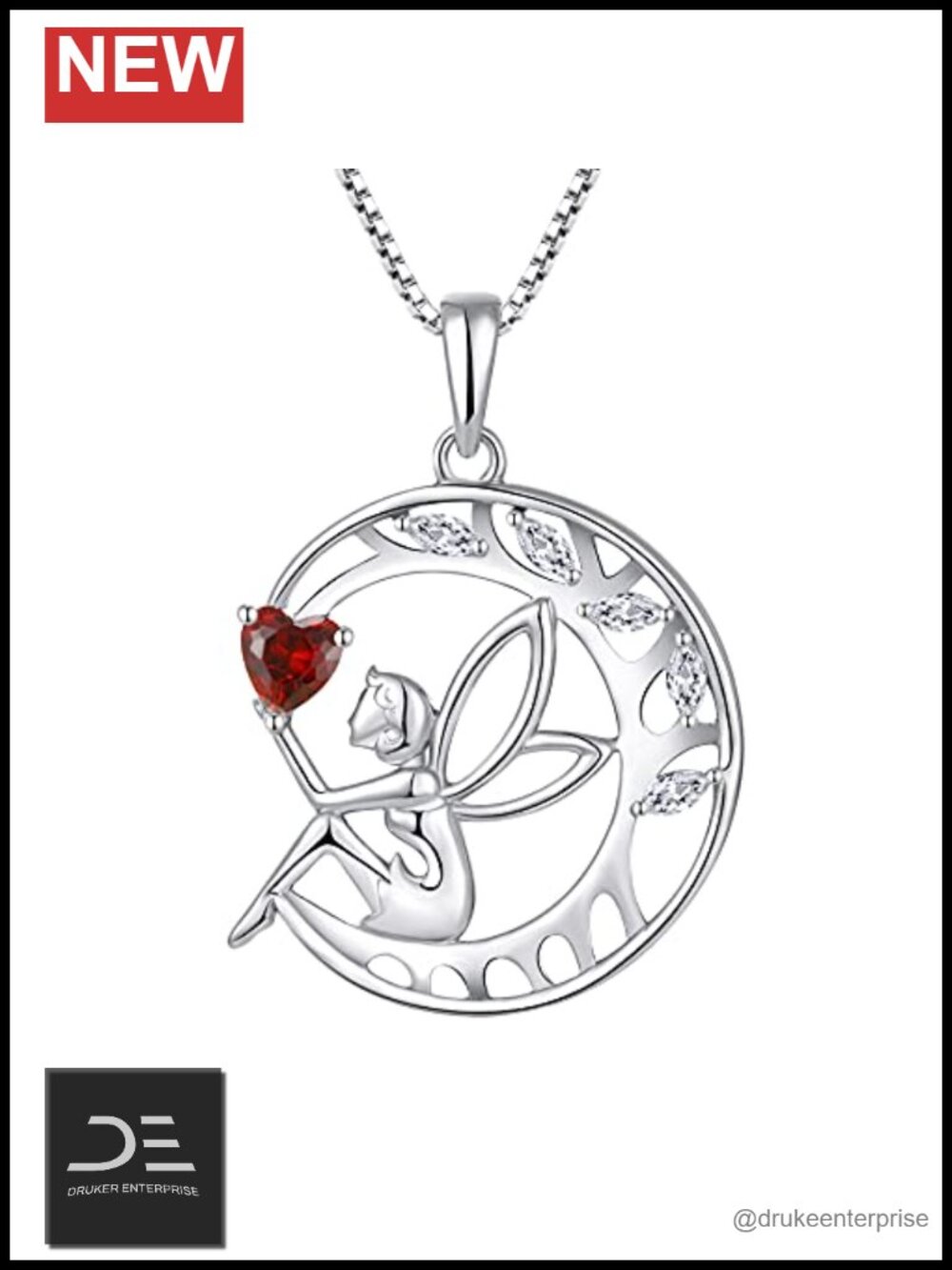 Women's 925 Sterling Silver Angel Birthstone Pendant Necklace with CZ